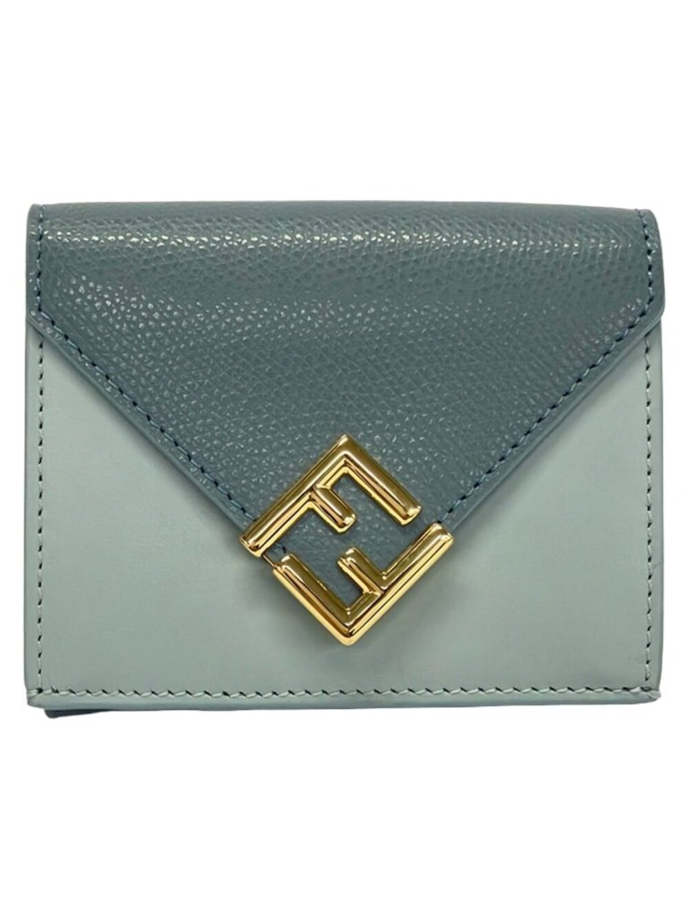Fendi Trifold Wallet FF Diamond Blue Gray Light Leather